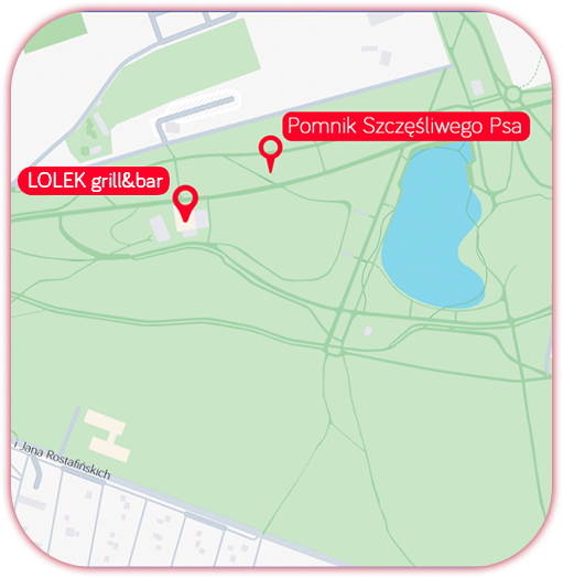Mapa: Pole Mokotowskie, LOLEK grill&bar i Pomnik Szczęśliwego Psa